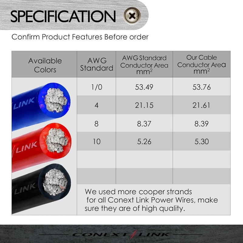 Conext Link 5 ft 4 GA Gauge AWG Car Amplifier Battery Power Cable Ground Wire CCA Frost Blue - Image 4